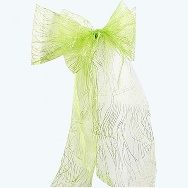  Organza Glitter Chair Sash Apple Green-Pack of 6