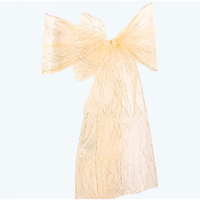 Organza Glitter Chair Sash Gold-Pack of 6