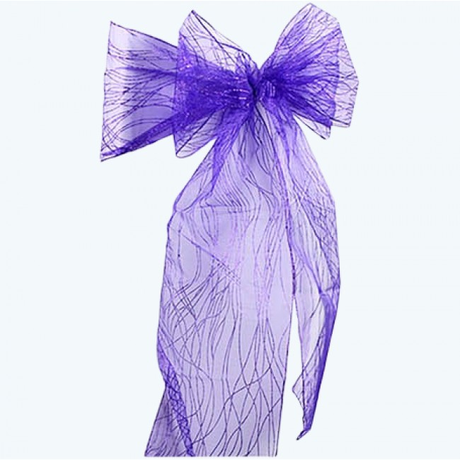  Organza Glitter Chair Sash Purple-Pack of 6