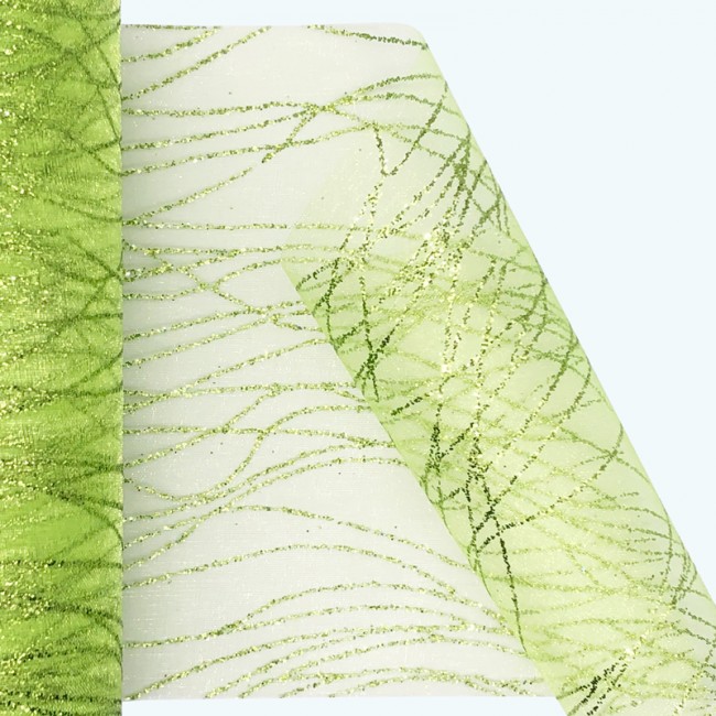 Glitter Striped Organza Roll | 6" x 25y | Apple