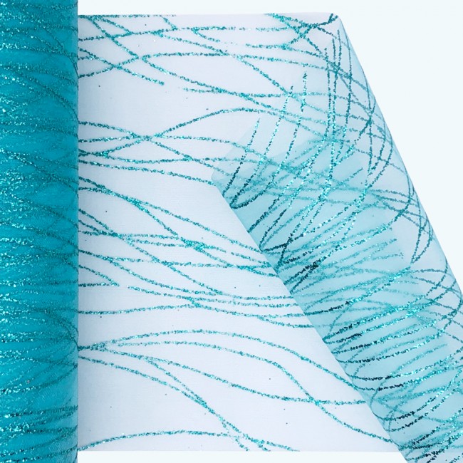 Glitter Striped Organza Roll | 6" x 25y | Aqua