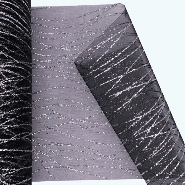 Glitter Striped Organza Roll | 6" x 25y | Black