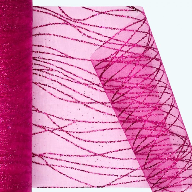 Glitter Striped Organza Roll | 6" x 25y | Fuchsia
