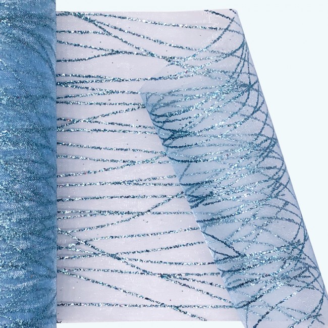 Glitter Striped Organza Roll | 6" x 25y | Light Blue