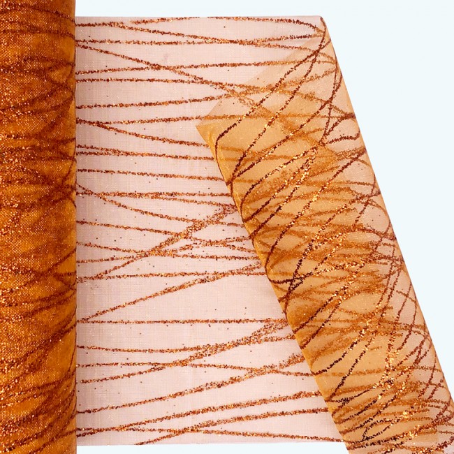 Glitter Striped Organza Roll | 6" x 25y | Orange