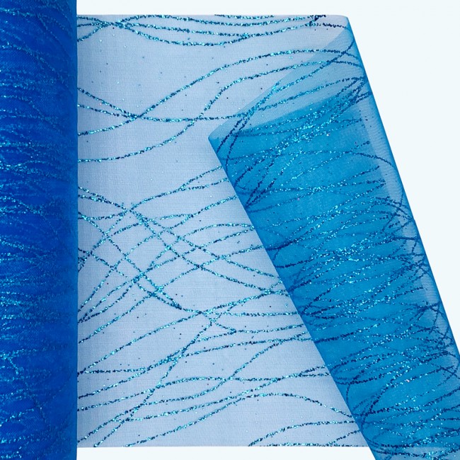 Glitter Striped Organza Roll | 6" x 25y | Turquoise