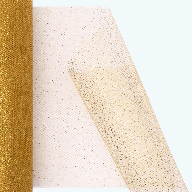 Glitter Tulle Roll | 6" x 25y | Gold